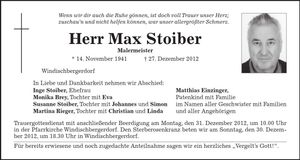 Traueranzeige Max Stoiber
