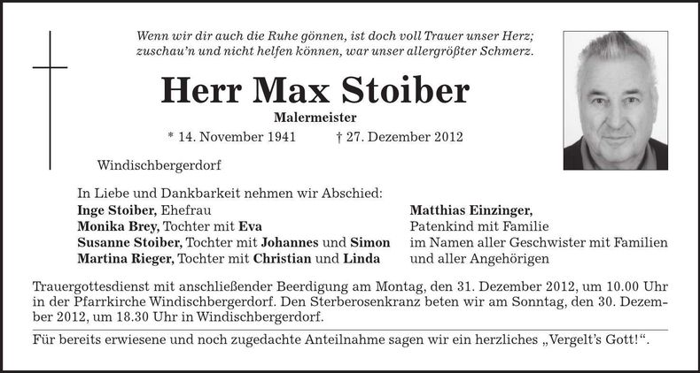 Traueranzeige Max Stoiber