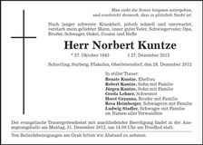 Traueranzeige Norbert Kuntze