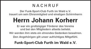 Traueranzeige Johann Korherr