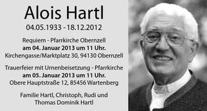 Traueranzeige Alois Hartl