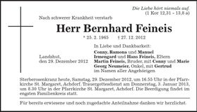 Traueranzeige Bernhard Feineis