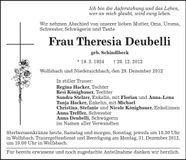 Traueranzeige Theresia Deubelli