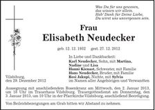 Traueranzeige Elisabeth Neudecker