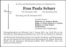 Traueranzeige Paula Schurr