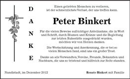 Traueranzeige Peter Binkert