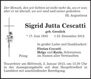 Traueranzeige Sigrid Jutta Cescatti