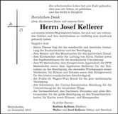 Traueranzeige Josef Kellerer