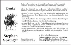 Traueranzeige Stephan Springer