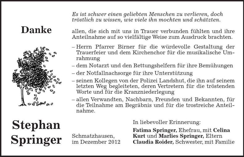 Traueranzeige Stephan Springer