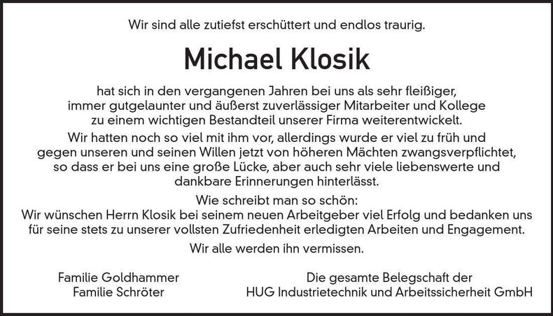 Traueranzeige Michael Klosik
