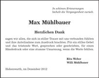 Traueranzeige Max Mühlbauer