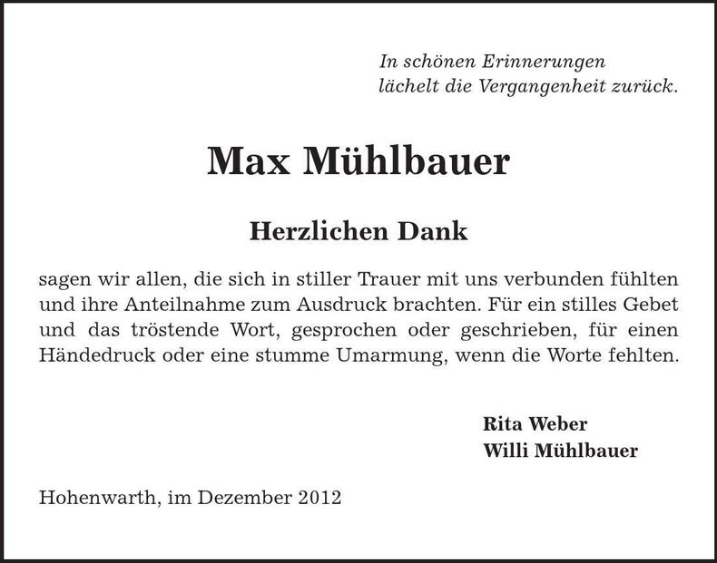 Traueranzeige Max Mühlbauer