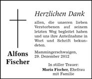 Traueranzeige Alfons Fischer