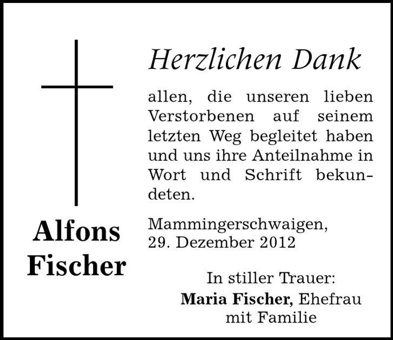 Traueranzeige Alfons Fischer