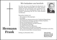 Traueranzeige Hermann Frank