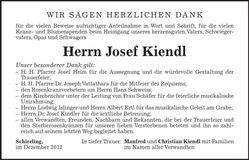 Traueranzeige Josef Kiendl