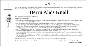Traueranzeige Alois Knoll