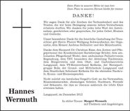 Traueranzeige Hannes Wermuth