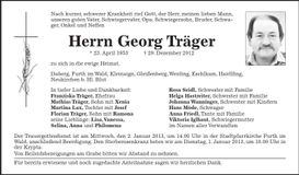 Traueranzeige Georg Träger