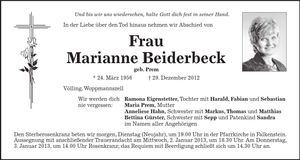 Traueranzeige Marianne Beiderbeck
