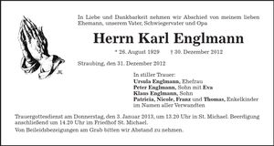 Traueranzeige Karl Englmann