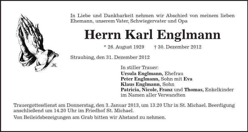 Traueranzeige Karl Englmann