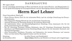 Traueranzeige Karl Lehner