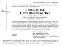 Traueranzeige Hans Rauchenecker