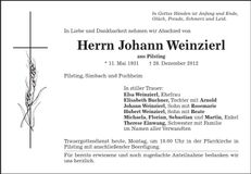 Traueranzeige Johann Weinzierl