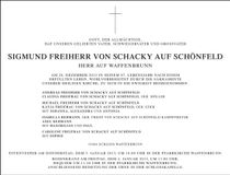 Traueranzeige Sigmund Freiherr von Schacky auf Schönfeld