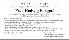 Traueranzeige Hedwig Pangerl
