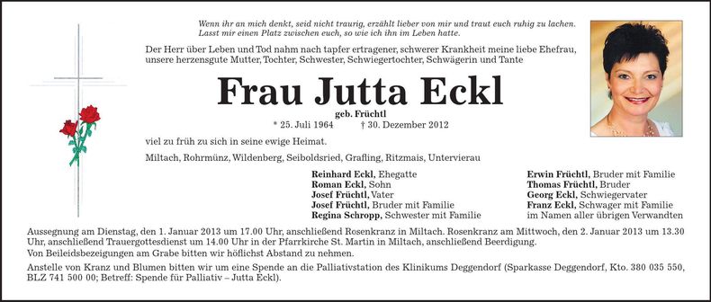 Traueranzeige Jutta Eckl