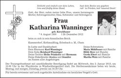 Traueranzeige Katharina Wanninger