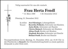 Traueranzeige Herta Fendl
