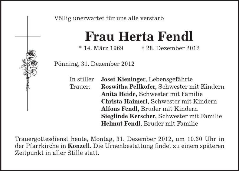 Traueranzeige Herta Fendl