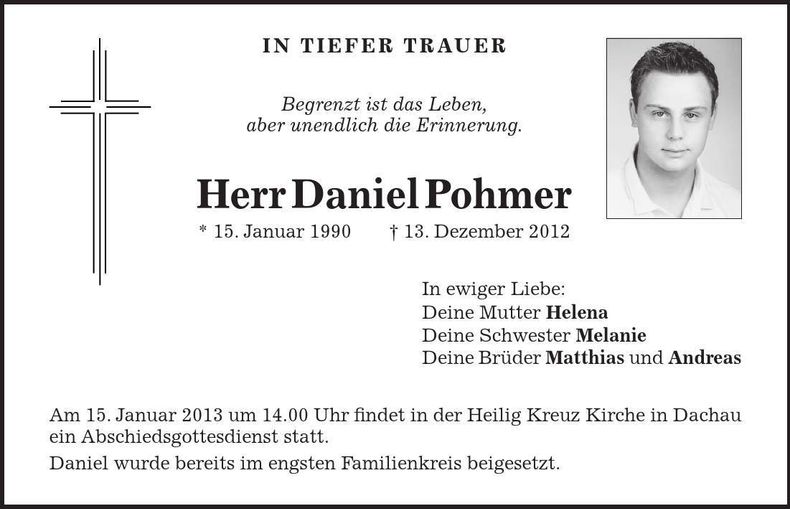 Traueranzeige Daniel Pohmer