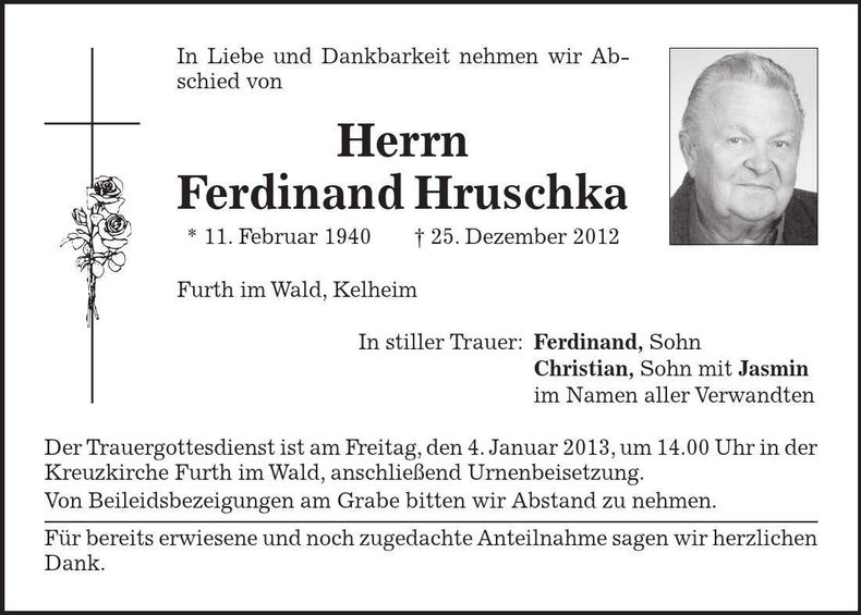 Traueranzeige Ferdinand Hruschka