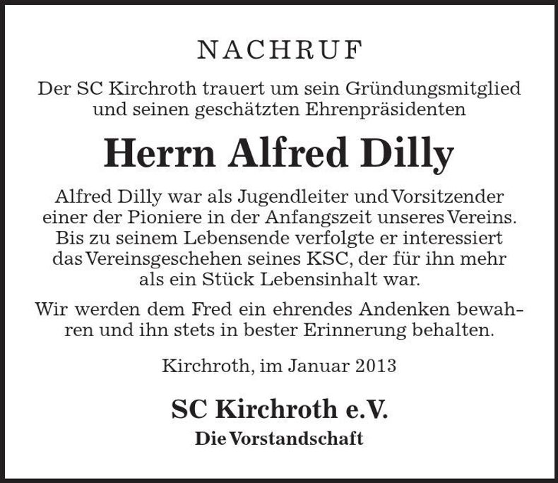 Traueranzeige Alfred Dilly