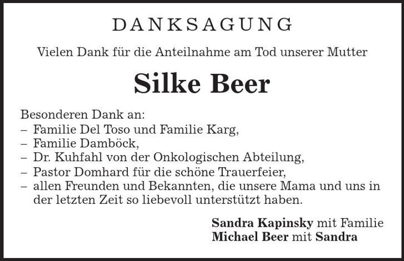 Traueranzeige Silke Beer