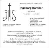 Traueranzeige Ingeborg Kantner