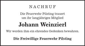 Traueranzeige Johann Weinzierl