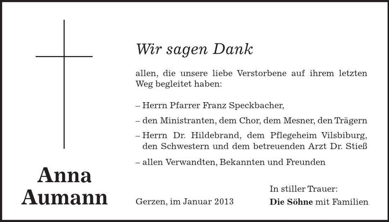 Traueranzeige Anna Aumann