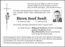 Traueranzeige Josef Senft