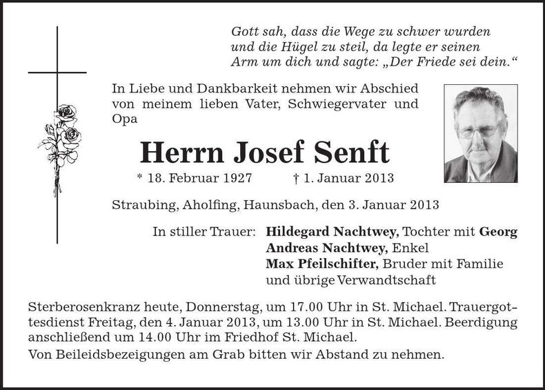 Traueranzeige Josef Senft