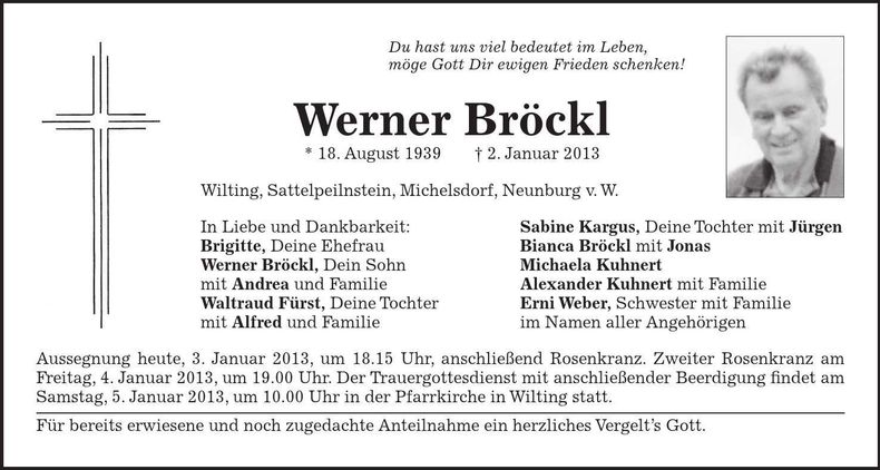 Traueranzeige Werner Bröckl