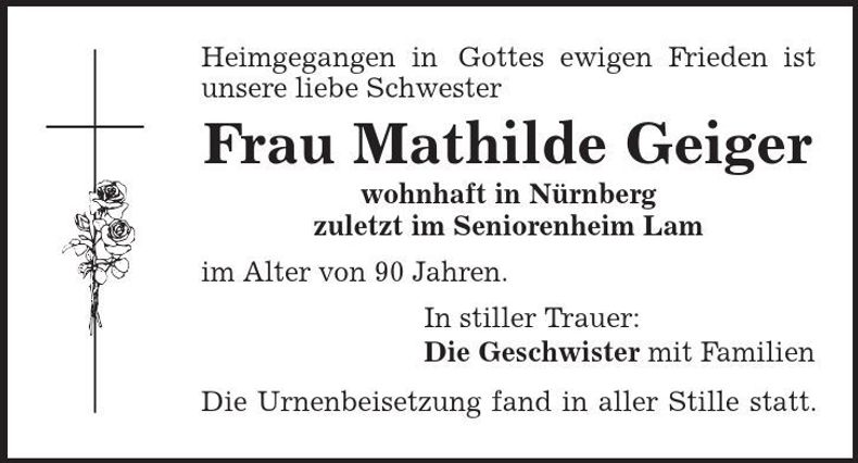 Traueranzeige Mathilde Geiger