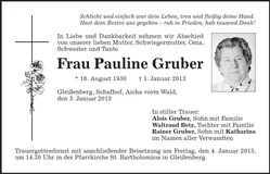 Traueranzeige Pauline Gruber