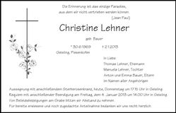 Traueranzeige Christine Lehner