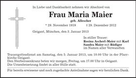 Traueranzeige Maria Maier